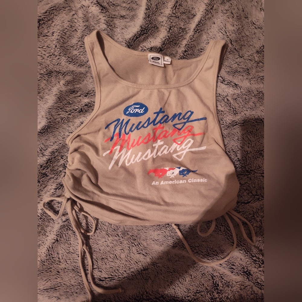 Ford Mustang Graphic Tank Top in Beige